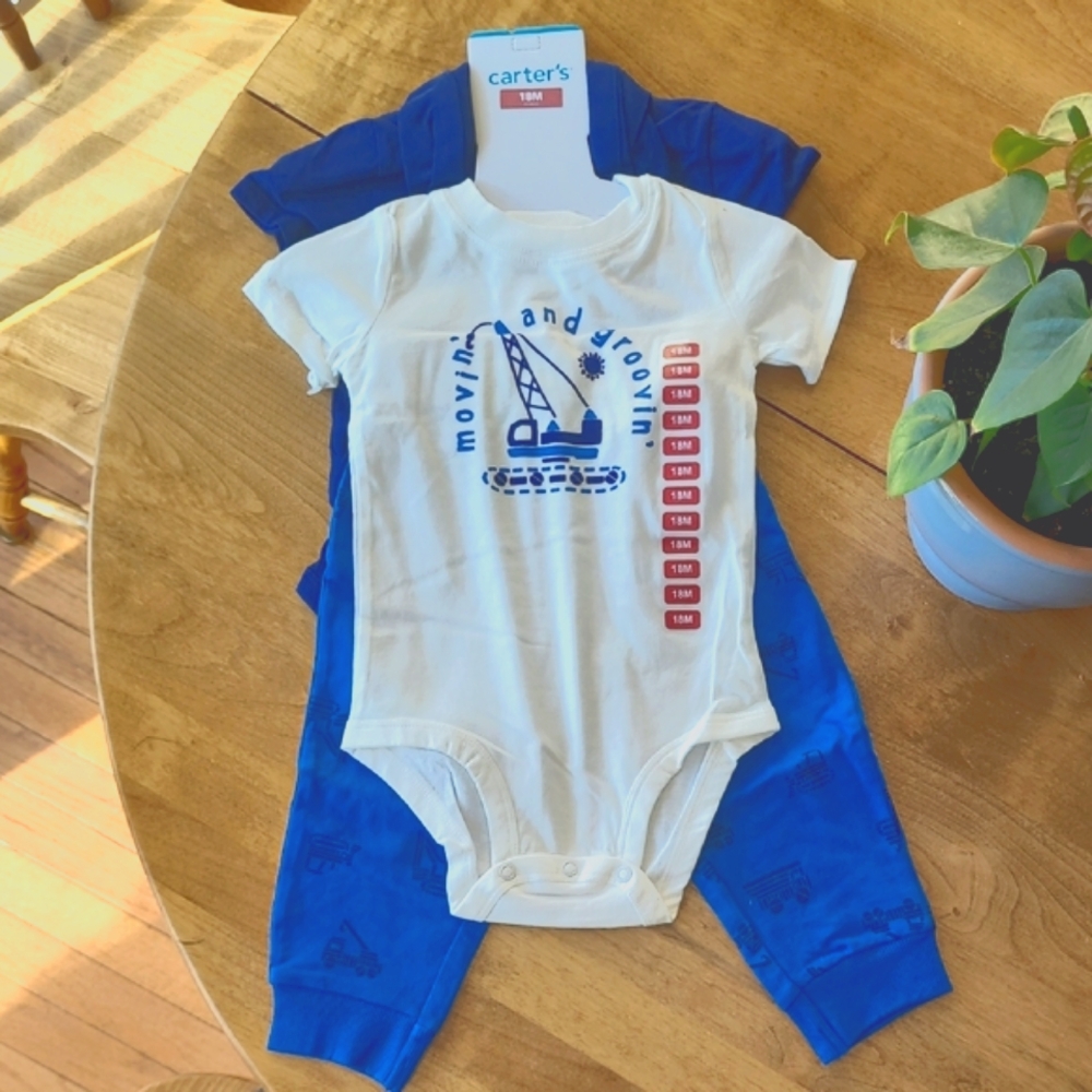 Carter's Baby 3 Piece Bodysuit and Pants Set - White and Blue